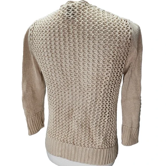 GAP Sweater Women’s Small/Med Tan Button-Up Cardigan Open Knit Sheer Lightweight - Picture 5 of 11
